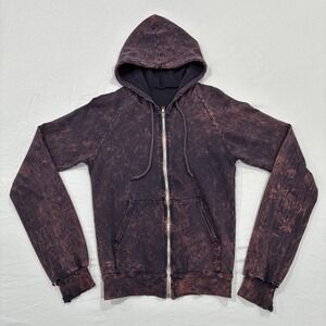 American Apparel Purple Acid Wash Zip Hoodie Sweater Unisex XS Distressed Grunge
